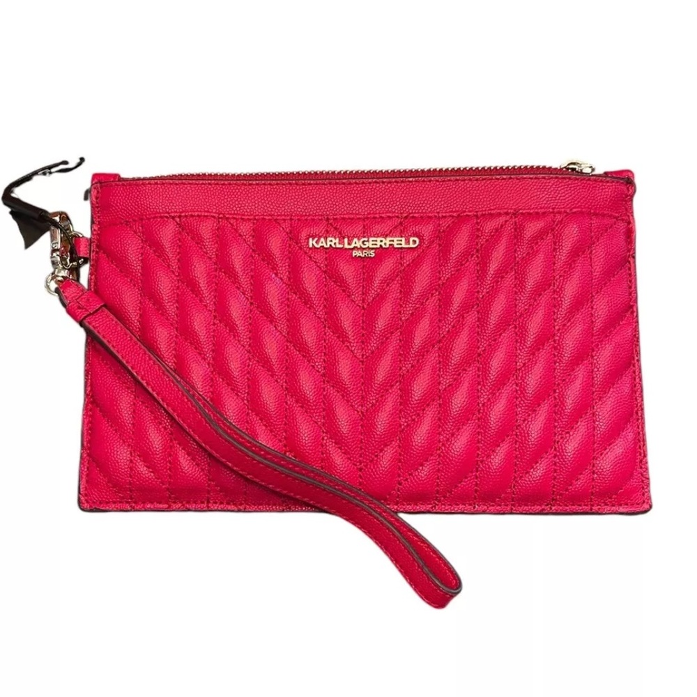 Karl Lagerfeld Red Quilted Clutch Wristlet Wallet